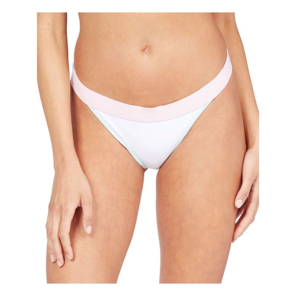 ROXY Women's White Stretch Ribbed Ribbed Surf High Leg Swimsuit Bottom M